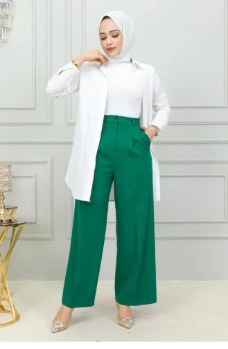 6156Nrs Pantalon Palazzo Vert Émeraude 15030