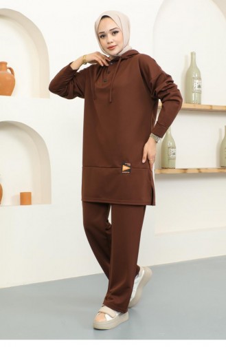 2074Mg Snap Fasten Sports Suit Brown 16838