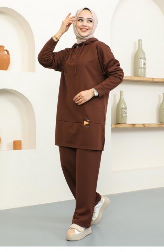 2074Mg Snap Fasten Sports Suit Brown 16838