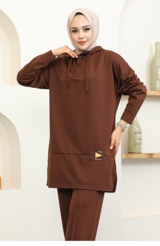 2074Mg Snap Fasten Sports Suit Brown 16838
