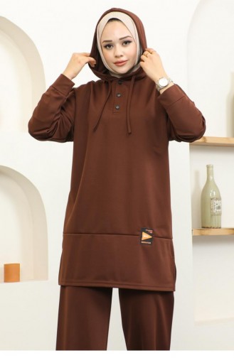 2074Mg Snap Fasten Sports Suit Brown 16838