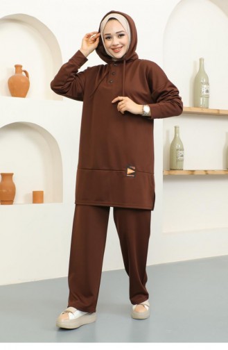 2074Mg Snap Fasten Sports Suit Brown 16838