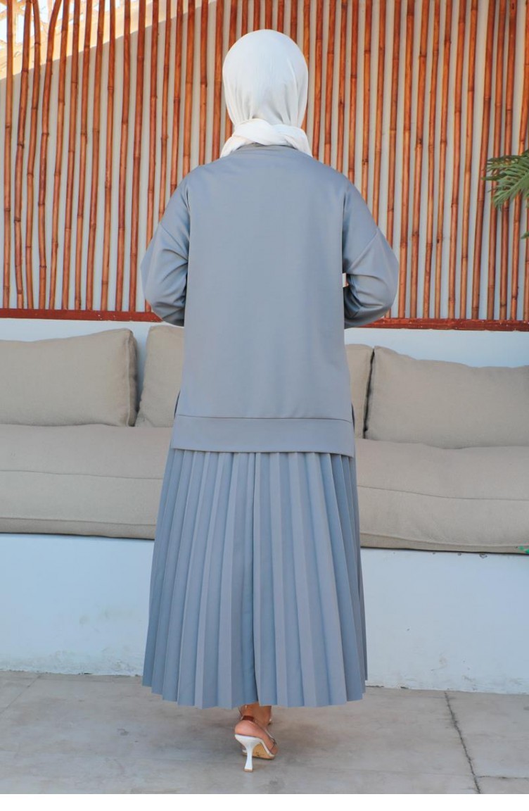 2065Mg Pleated Skirt Sports Suit Gray 6071 Sefamerve