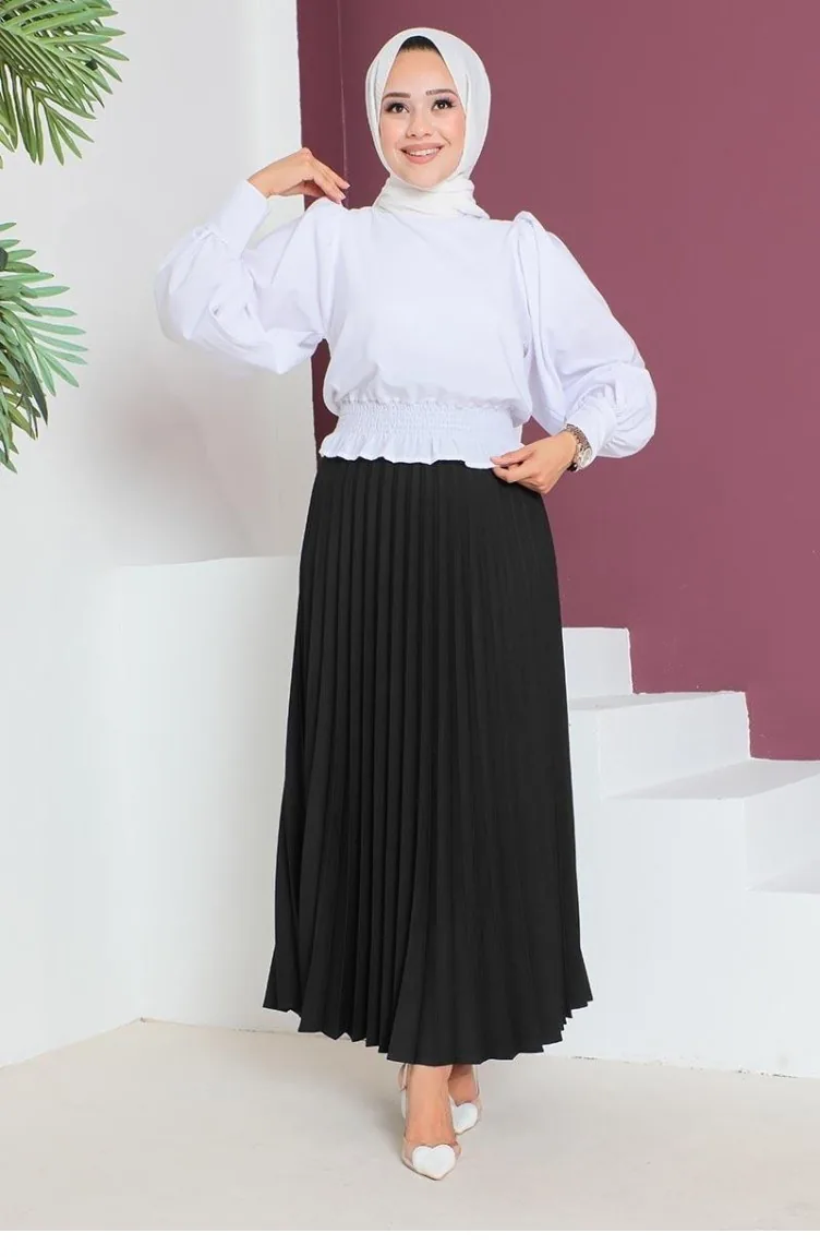 5054Nrs Jupe Plissée Noir 9245