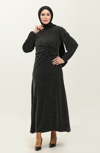 Alime Robe De Soirée Argentée 0337-01 Noir 0337-01