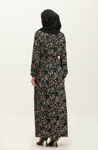 Viscose-jurk Met Bloemenmotief En Riem 2066-01 Zwart 2066-01
