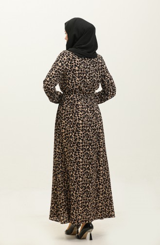 Leopard Patterned Viscose Dress 2068-01 Milky Brown Black 2068-01