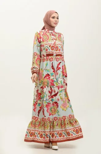 Alaçatı Viscosejurk Met Patroon 0334-01 Beige Groen 0334-01