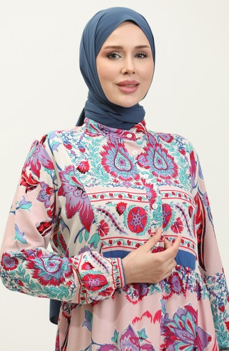 Alaçatı Desenli Viskon Elbise 0334-03 Bej Mor