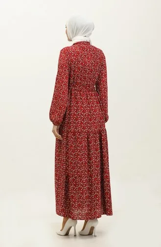 Hüsna Front Buttoned Viscose Dress 0338-03 Claret Red 0338-03