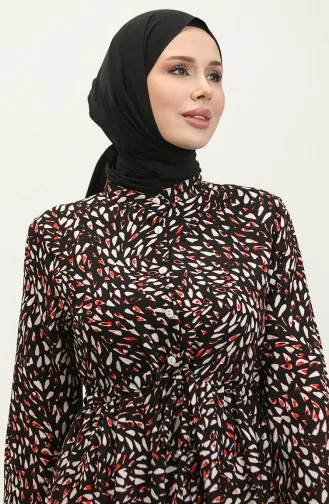 فستان فيسكوز منقوش بأزرار 0339-01 أسود  0339-01