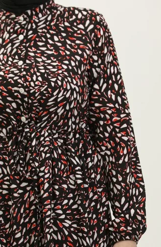 فستان فيسكوز منقوش بأزرار 0339-01 أسود  0339-01