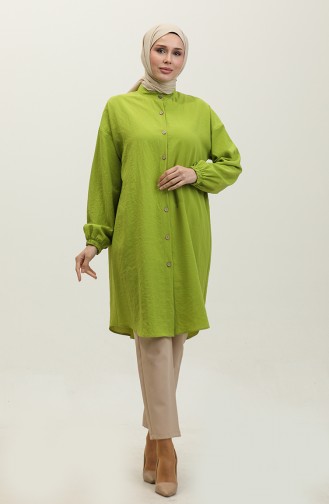 Full-length Buttoned Tunic 1313-07 Pistachio Green 1313-07