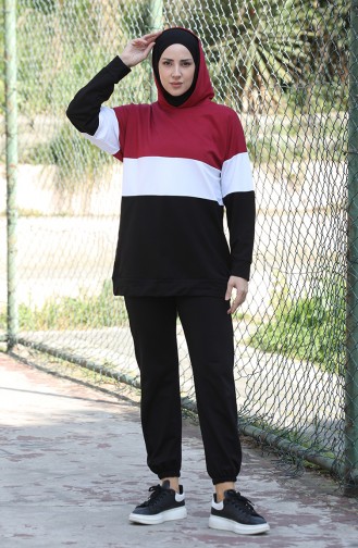 Two Piece Tracksuit Set 24001-04 Claret Red Black 24001-04