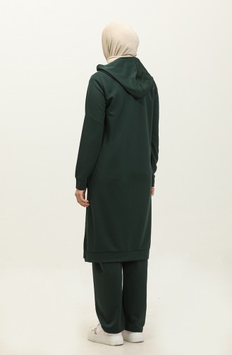 Hooded Zippered Two Piece Suit 3021-01 Emerald Green 3021-01