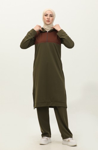 Doppelanzug Mit Kapuze Und Reißverschluss 3021-02 Khaki 3021-02