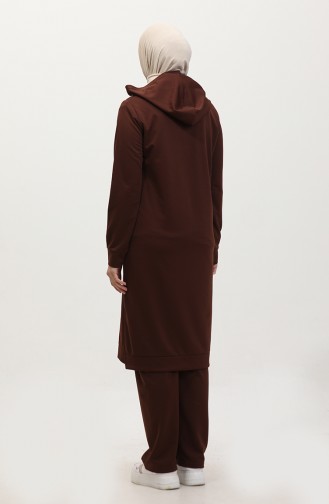 Hooded Zippered Two Piece Suit  3021-03 Brown 3021-03