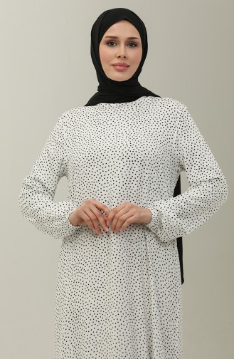 Robe Viscose Plissée à Pois 2064-01 Blanc 2064-01