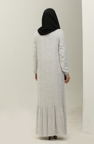 Etek Ucu Büzgülü Puantiyeli Viskon Elbise 2064-01 Beyaz