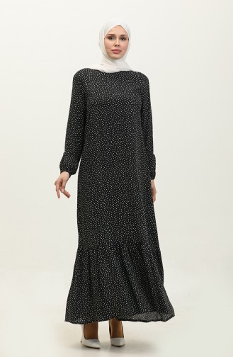 Shirred Skirt Polka Dot Viscose Dress 2064-02 Black 2064-02