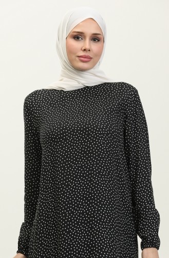 Robe Viscose Plissée à Pois 2064-02 Noir 2064-02