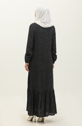 Shirred Skirt Polka Dot Viscose Dress 2064-02 Black 2064-02