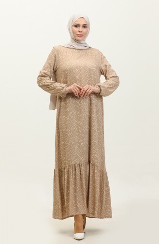 Shirred Skirt Polka Dot Viscose Dress 064-03 Mink 2064-03