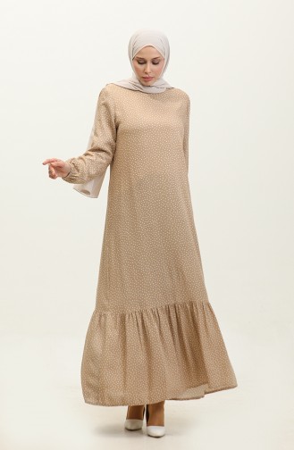 Shirred Skirt Polka Dot Viscose Dress 064-03 Mink 2064-03