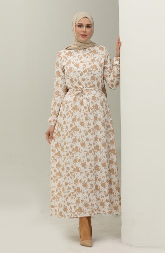 Floral Viscose Dress 2065-04 Ecru 2065-04