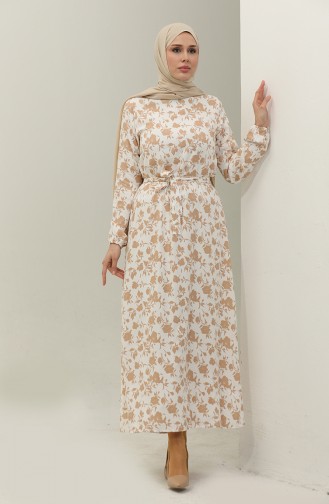 Floral Viscose Dress 2065-04 Ecru 2065-04
