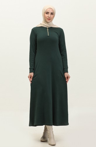 Fermuarlı Elbise 2144-07 Zümrüt Yeşil