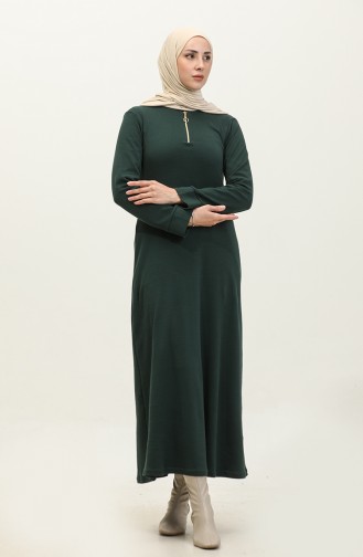 Fermuarlı Elbise 2144-07 Zümrüt Yeşil