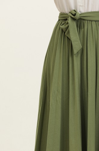 Pleated Hijab Skirt with Belt Detail 30331-01 Olive Green 30331-01