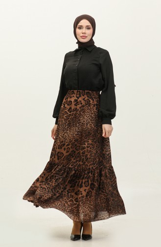 Shirred Voile Skirt 0343a-01 Brown 0343A-01