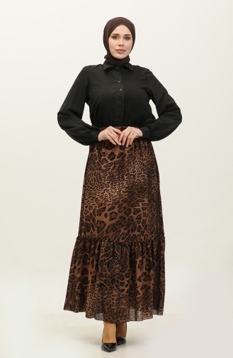 Shirred Voile Skirt 0343a-01 Brown 0343A-01