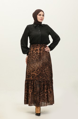 Shirred Voile Skirt 0343a-01 Brown 0343A-01