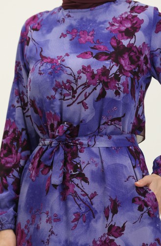 Ahsen Flower Patterned Viscose Dress 0329-09 Purple Plum 0329-09