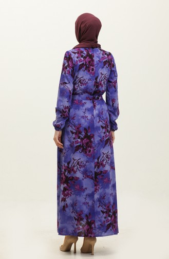 Ahsen Flower Patterned Viscose Dress 0329-09 Purple Plum 0329-09