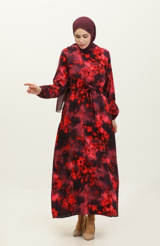 فستان فيسكوز بتصميم مورّد من احسن 0329-11 لون كحلي وأحمر 0329-11