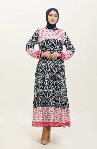 فستان فيسكوز منقوش 0341-02 فوشي كحلي 0341-02