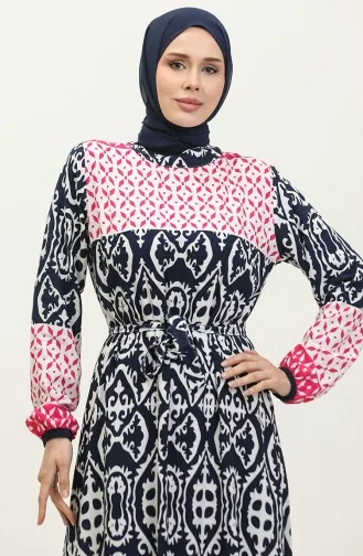 فستان فيسكوز منقوش 0341-02 فوشي كحلي 0341-02