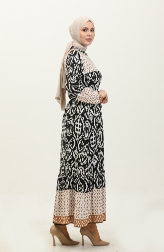 Alaçatı Patterned Viscose Dress 0341-04 Tan Black 0341-04