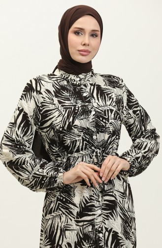 Rana Palm Pattern Viscose Dress 0342-03 Brown Beige 0342-03