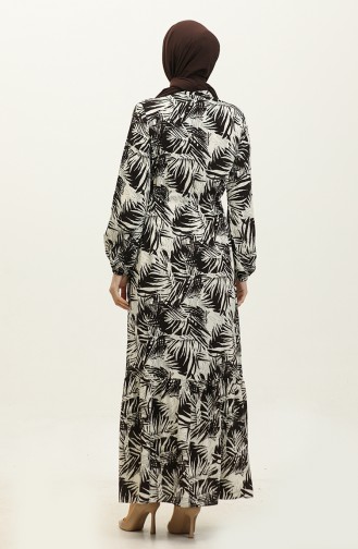 Rana Palm Pattern Viscose Dress 0342-03 Brown Beige 0342-03