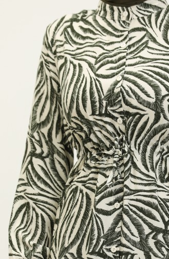 Rana Palm Pattern Viscose Dress 0342a-01 Khaki Beige 0342A-01
