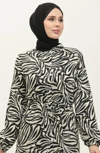 Rana Palmiye Pattern Viscose Dress 0342A-02 Black Beige 0342A-02