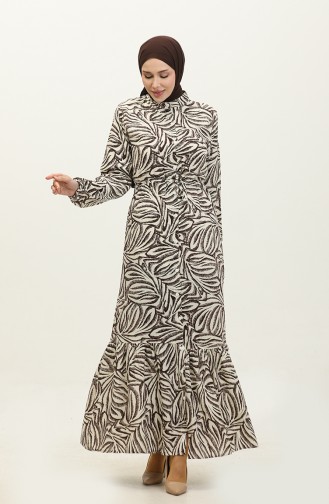 رنا بالمي فستان فيسكوز بتصميم مُطبع 0342A-03 لون بيج وبني 0342A-03