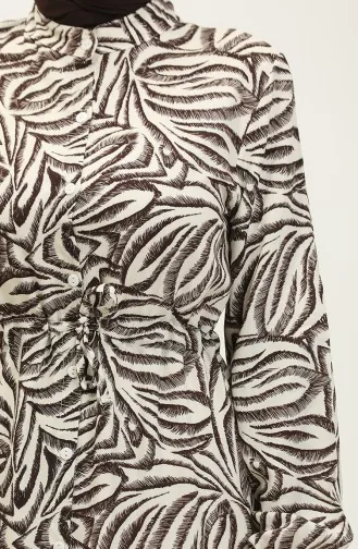 Rana Palmiye Pattern Viscose Dress 0342A-03 Beige Brown 0342A-03