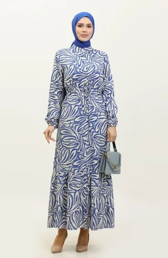 Rana Palm Pattern Viscose Dress 0342a-04 Saxe Beige 0342A-04