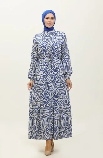Rana Palm Pattern Viscose Dress 0342a-04 Saxe Beige 0342A-04